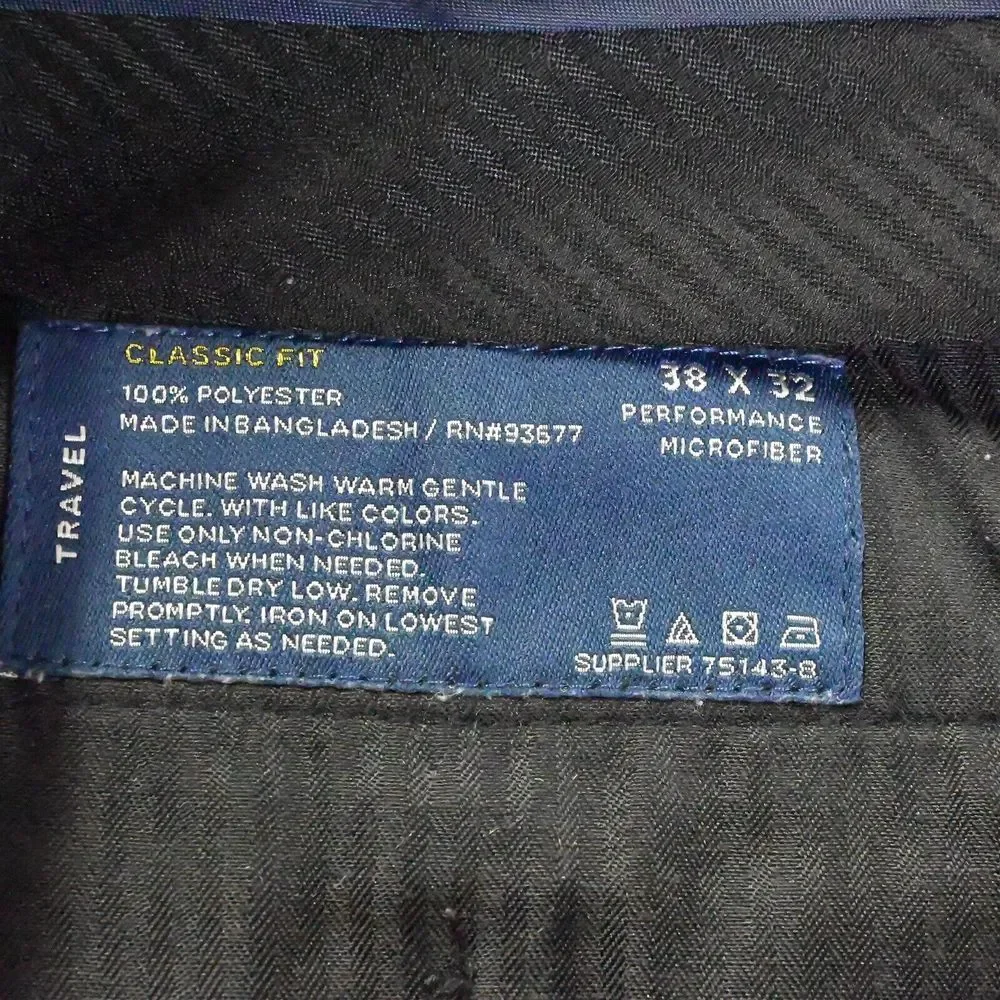 Stafford 38 x 32 Gray Classic Fit Travel Performance Microfiber Mens Dress Pants